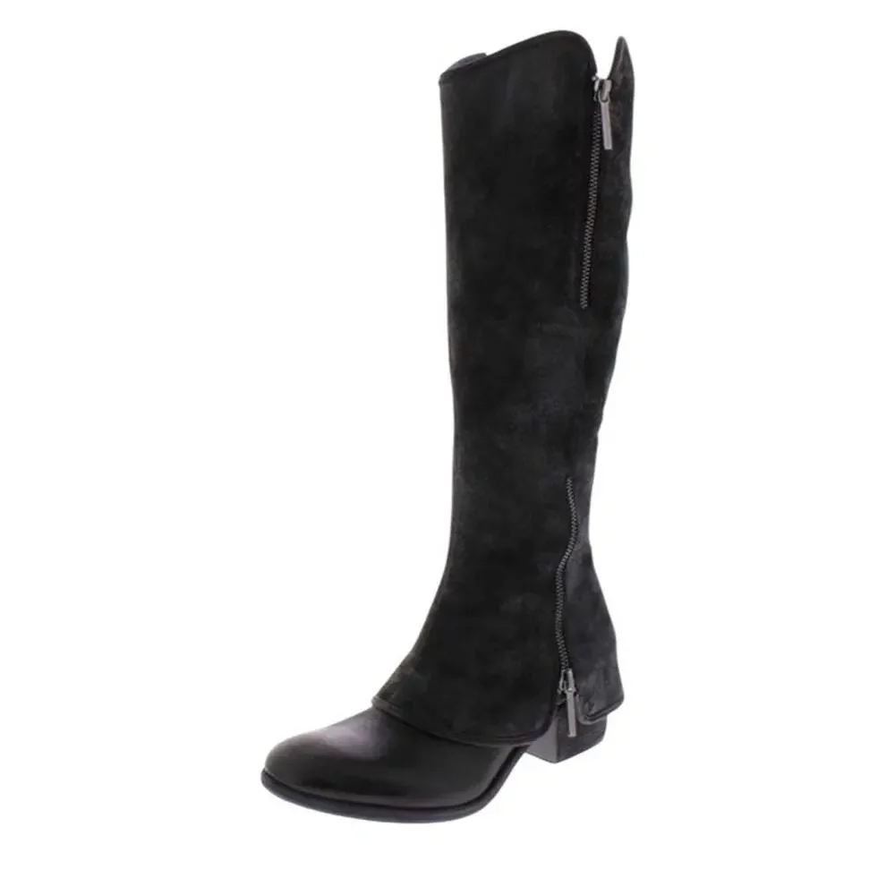 Donald J Pliner Devi6 Tall Black Knee High Riding Moto Biker Leather Boots 6 NIB